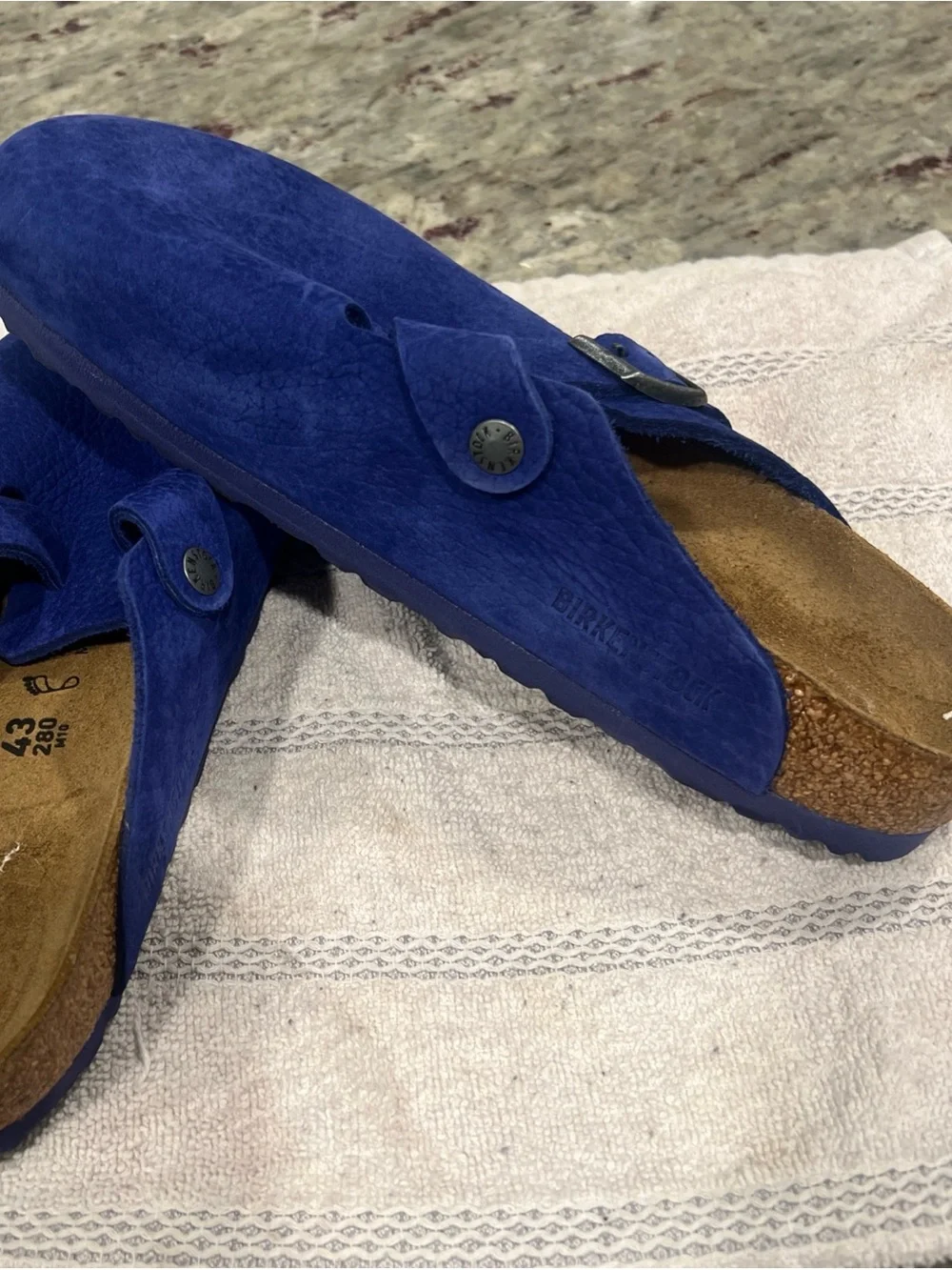 Birkenstock Blue Suede Clog Sandals Buckle Slip-On Solid Casual US 10